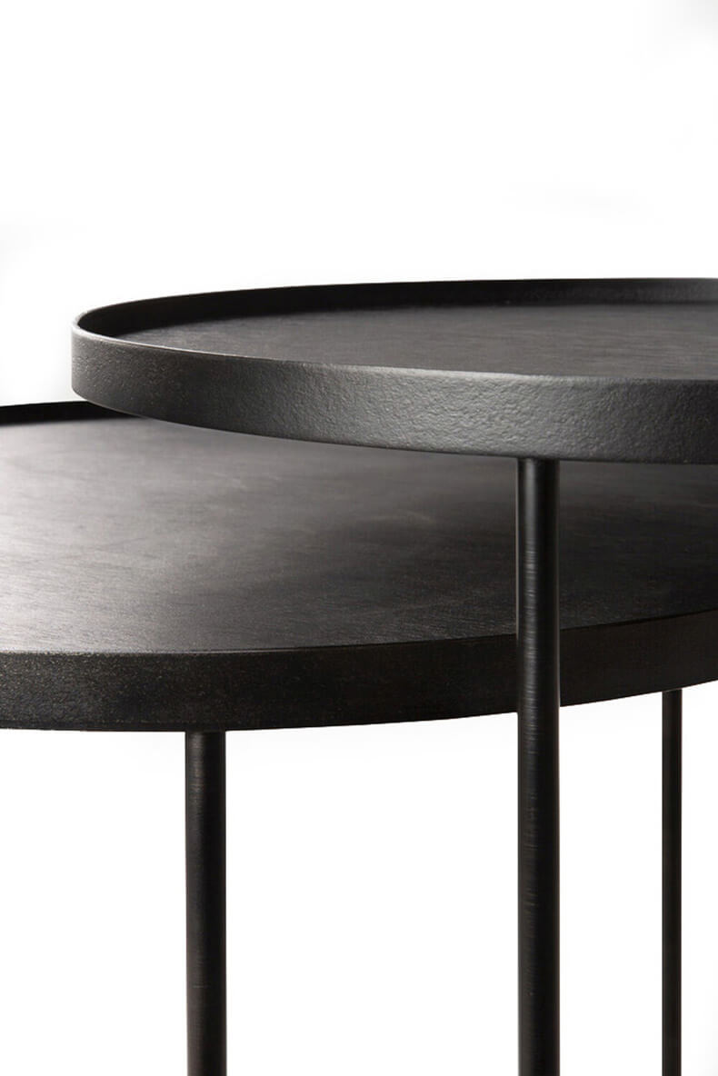 Grey round store tray table